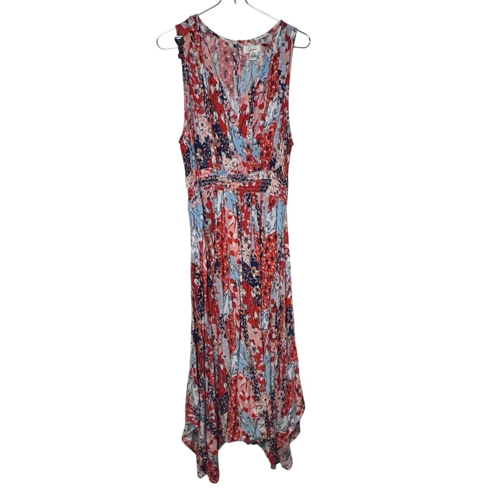 Japna Womens Dress Midi Floral Boho Smocked Sleeveless V-Neck Summer Beach XL
